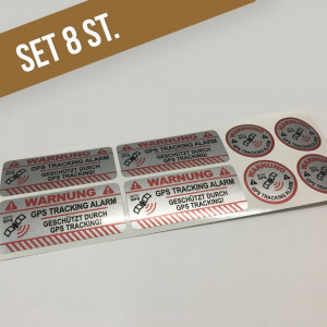Sticker-Set 8 GPS Alarm Aufkleber in silber als Diebstahlschutz